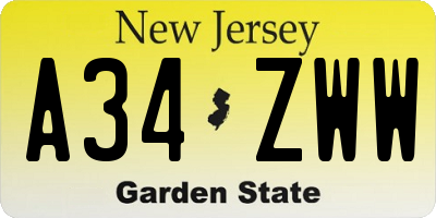 NJ license plate A34ZWW