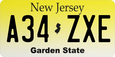 NJ license plate A34ZXE