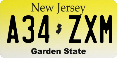 NJ license plate A34ZXM