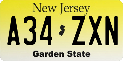 NJ license plate A34ZXN