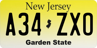 NJ license plate A34ZXO