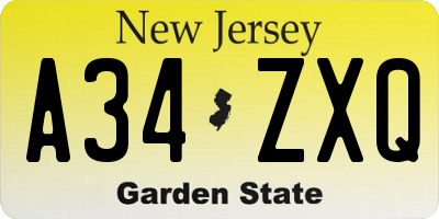 NJ license plate A34ZXQ