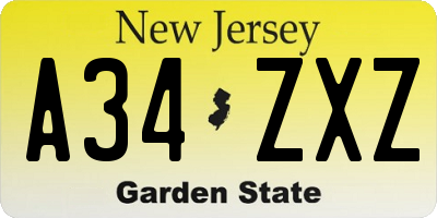 NJ license plate A34ZXZ