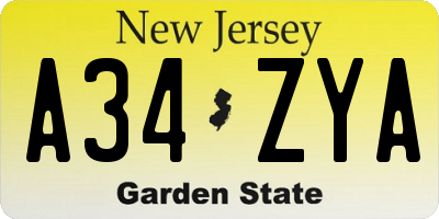 NJ license plate A34ZYA