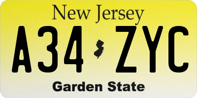 NJ license plate A34ZYC