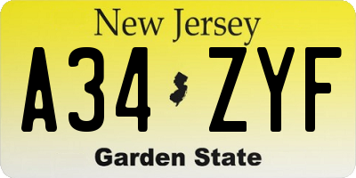 NJ license plate A34ZYF