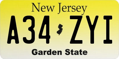 NJ license plate A34ZYI