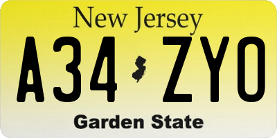 NJ license plate A34ZYO