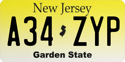 NJ license plate A34ZYP