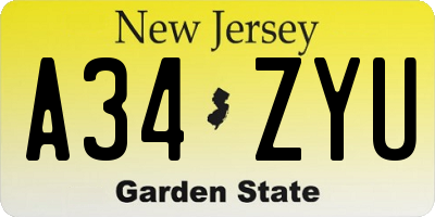 NJ license plate A34ZYU