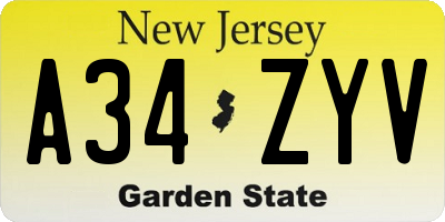 NJ license plate A34ZYV