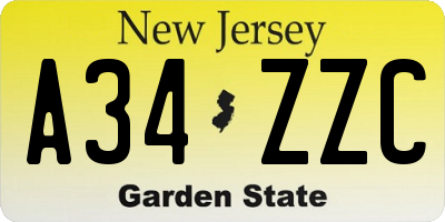 NJ license plate A34ZZC