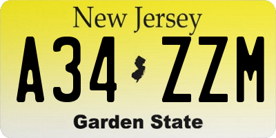 NJ license plate A34ZZM