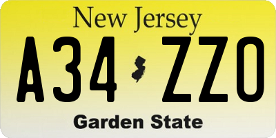 NJ license plate A34ZZO