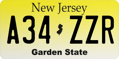 NJ license plate A34ZZR