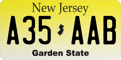 NJ license plate A35AAB