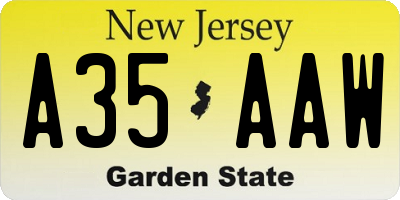 NJ license plate A35AAW