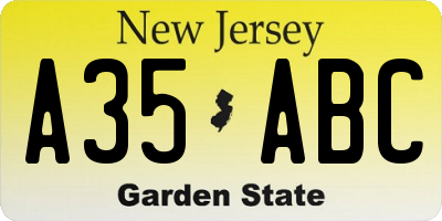 NJ license plate A35ABC