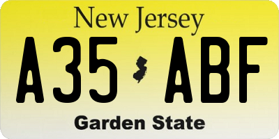 NJ license plate A35ABF