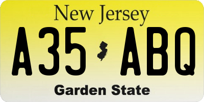 NJ license plate A35ABQ