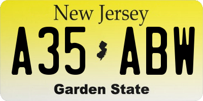 NJ license plate A35ABW
