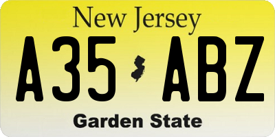 NJ license plate A35ABZ