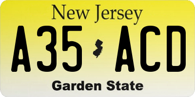 NJ license plate A35ACD