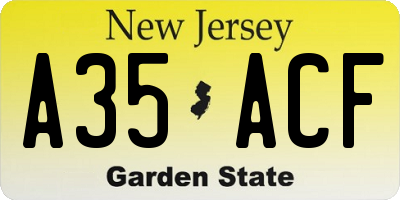 NJ license plate A35ACF