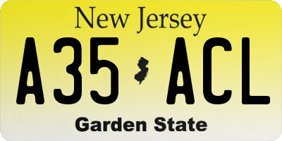 NJ license plate A35ACL