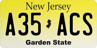 NJ license plate A35ACS