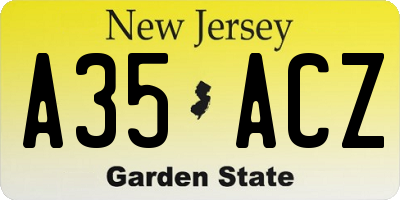 NJ license plate A35ACZ