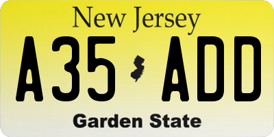 NJ license plate A35ADD