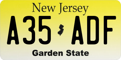 NJ license plate A35ADF