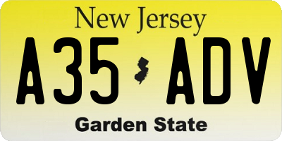 NJ license plate A35ADV