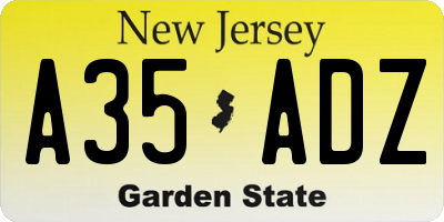 NJ license plate A35ADZ