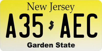 NJ license plate A35AEC
