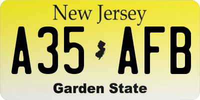 NJ license plate A35AFB