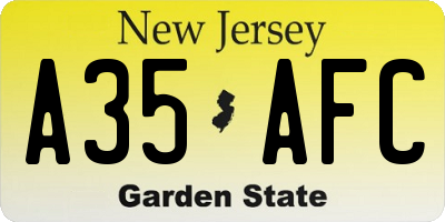 NJ license plate A35AFC
