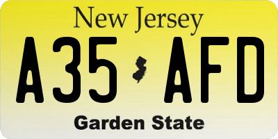 NJ license plate A35AFD