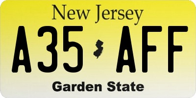 NJ license plate A35AFF