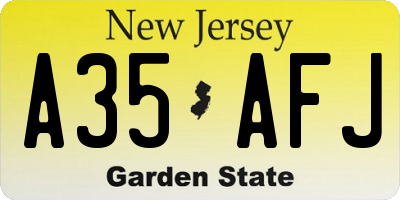 NJ license plate A35AFJ