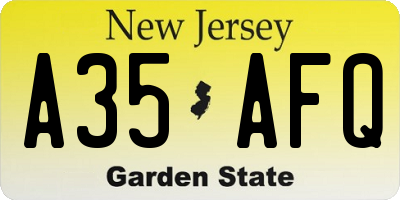 NJ license plate A35AFQ