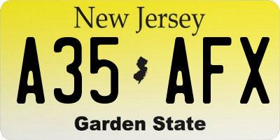 NJ license plate A35AFX