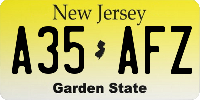 NJ license plate A35AFZ
