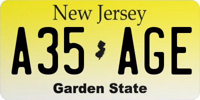 NJ license plate A35AGE
