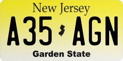 NJ license plate A35AGN
