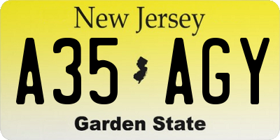 NJ license plate A35AGY
