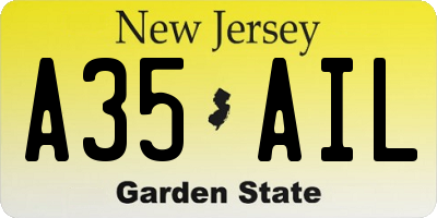 NJ license plate A35AIL