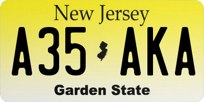 NJ license plate A35AKA