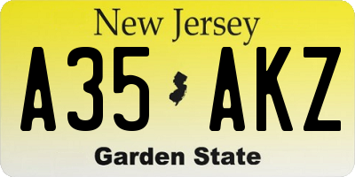 NJ license plate A35AKZ